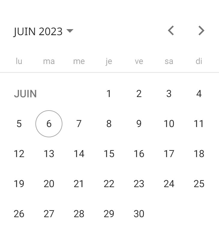 menu pour inscrire une date