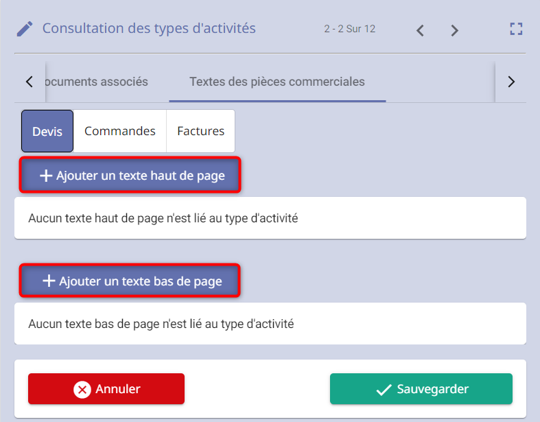 encadré liaison texte haut et bas de page à une activité