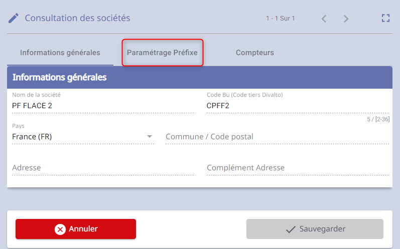 paramétrage préfixe encadré