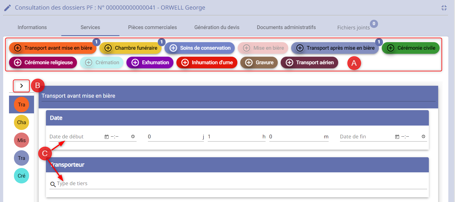 légende onglet services