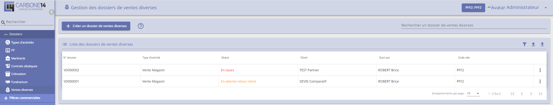 tableau ventes diverses