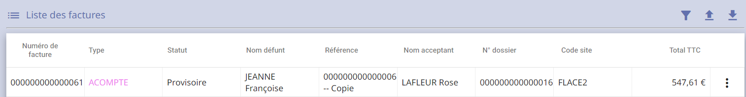 acompte facture