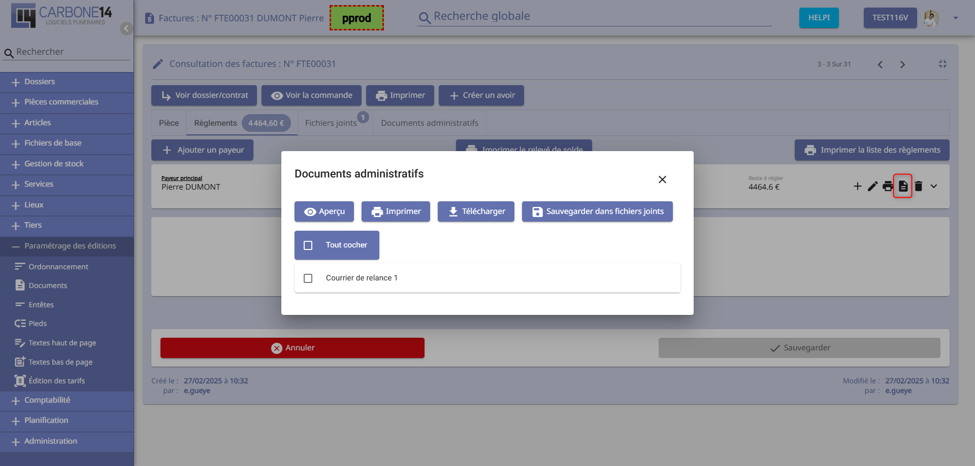 Document payeur