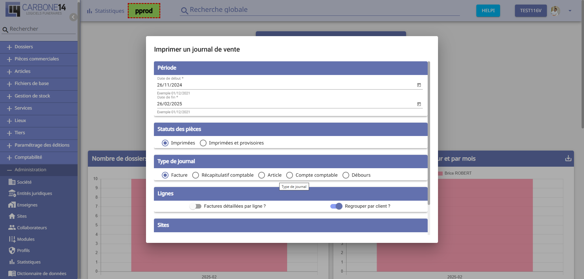 Journal des ventes par client