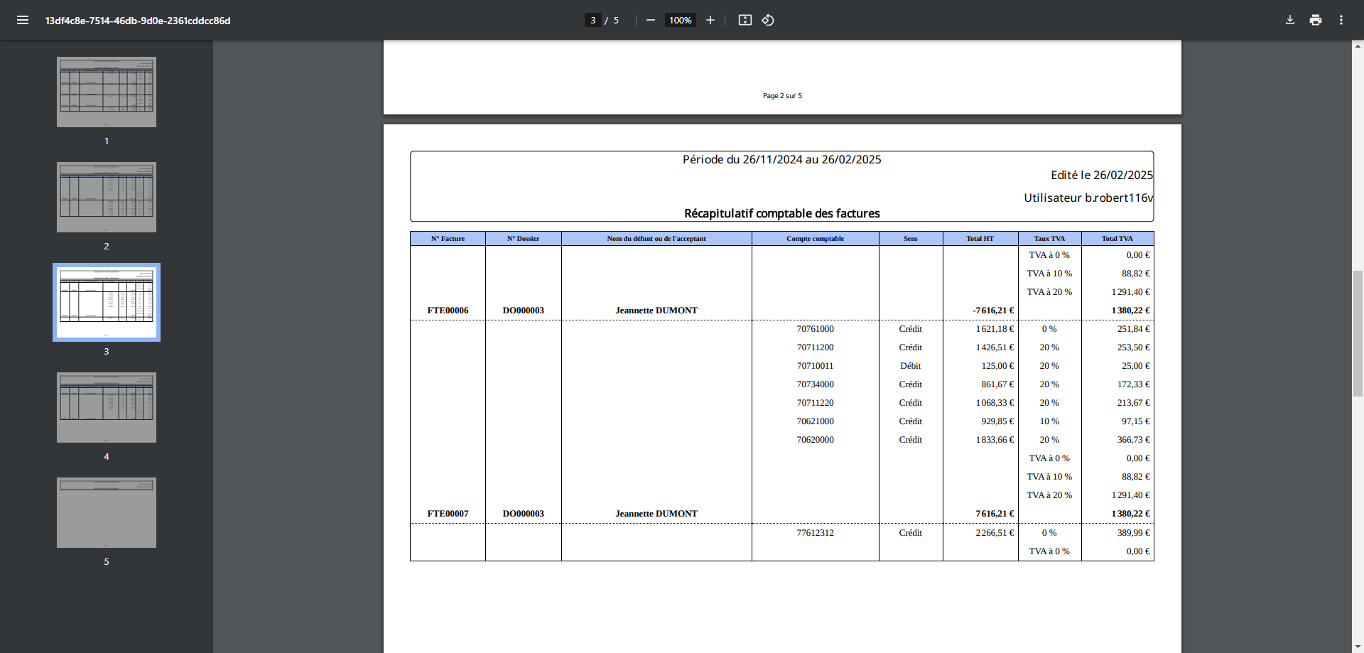 Récapitulatif comptable des factures